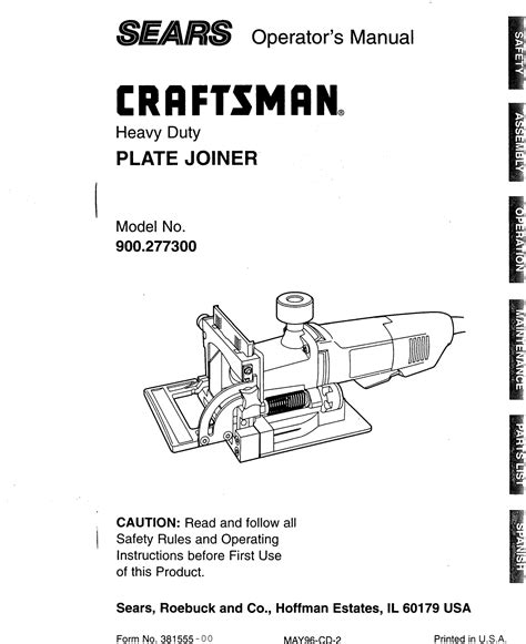 Craftsman 900277300 User Manual PLATE JOINER Manuals And Guides L0909319