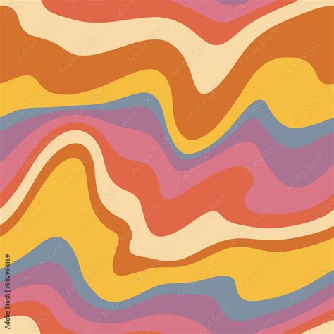 Groovy retro seamless pattern. Disco wavy rainbow background for trendy funky prints. Trippy ...