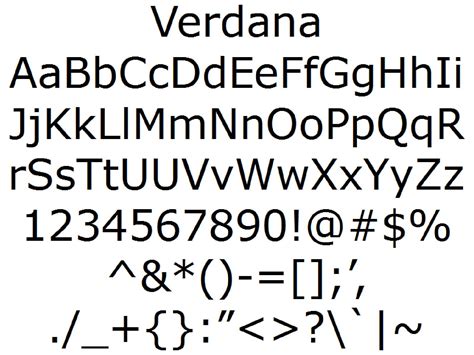 Font Alphabet Styles: Verdana