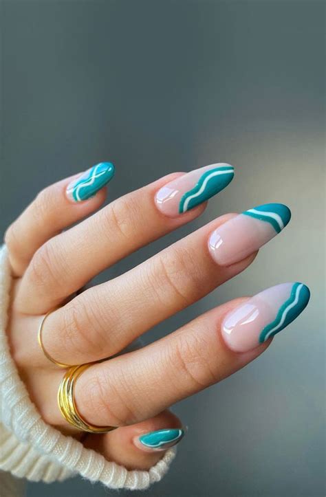 50 Eye-Catching Nail Art Designs : Blue Teal Ocean Waves