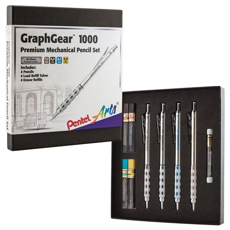 Pentel Arts GraphGear 1000 Premium Automatic Drafting Pencil Set (0.3mm, 0.5mm, 0.7mm, 0.9mm), 4 ...