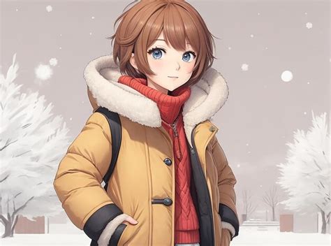 Premium Photo | An anime girl with short hair wearing winter clothes ...