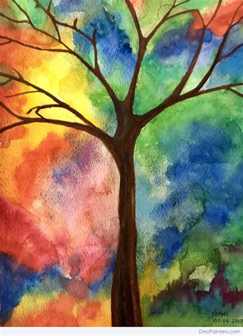 Watercolor Painting of Tree | DesiPainters.com