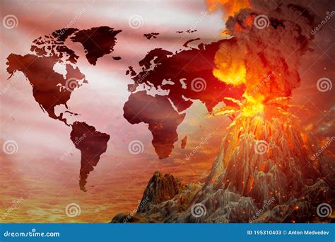 Stratovolcano Eruption At Night With Explosion On Haiti Flag Background, Problems Of Natural ...