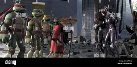 TMNT Raphael, Leonardo, Michelangelo, Donatello, Splinter and Karai TMNT Date: 2007 Stock Photo ...