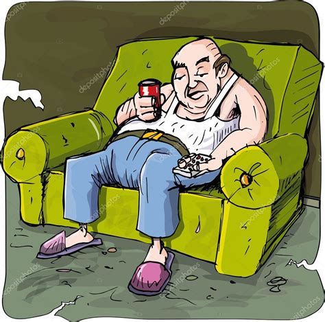 Pictures: man on couch cartoon | Cartoon of lazy drinking man on a ...