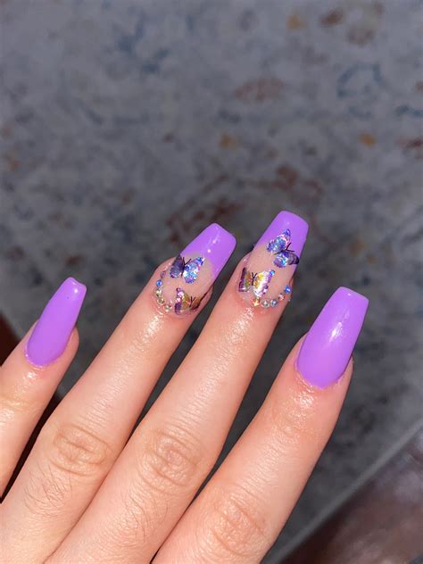 Purple French Butterfly Nails - Etsy