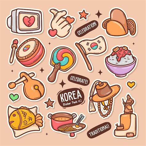 Free Vector | Korea Cute Doodle Vector Sticker Collection