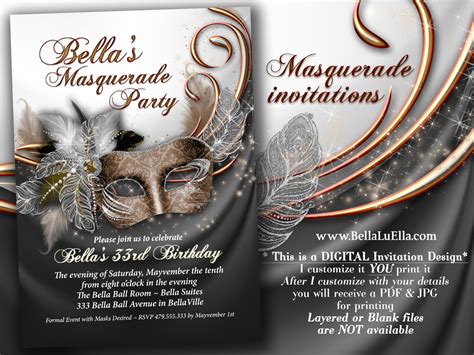 Masquerade Party Invitation, Mardi Gras Party, Party Invitations, Masquerade Anniversary Dinner ...