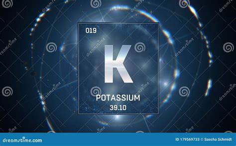 Potassium As Element 19 of the Periodic Table 3D Illustration on Blue Background Stock ...