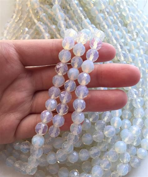 Opal Beads, Faceted Beads, 8mm Beads, Gemstone Beads, Opal Glass, 6mm Beads, Opalite, White Opal ...