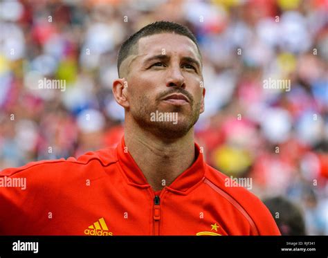 Moscow, Russia - July 1, 2018. Spain national football team captain Sergio Ramos before FIFA ...