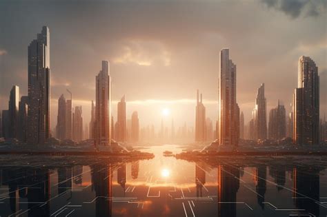 Premium AI Image | A futuristic city skyline with geometrically desig 00217 02