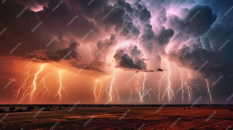 Premium Photo | A stormy sky with multiple lightning strikes represents a severe storm generative ai