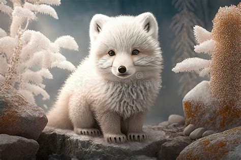 Beautiful Little Arctic Fox Cub in the Snow Stock Illustration - Illustration of theme, falling ...