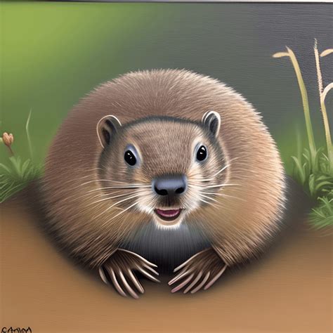 Cute Groundhog Waking Up from Hibernation · Creative Fabrica