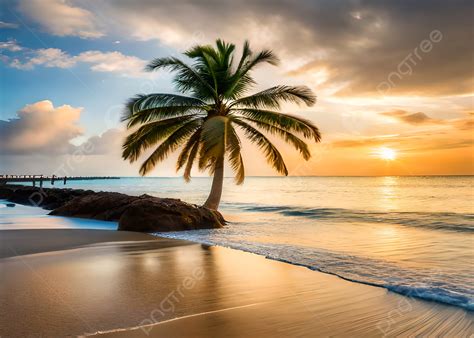 Beautiful Ocean Beach Sunset Palm Tree Nature Background Wallpaper ...