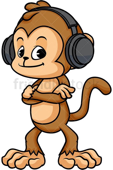 Monkey With Headphones Cartoon Vector Clipart - FriendlyStock