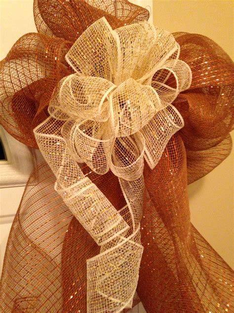 Large ivory and gold deco mesh bows | Deco mesh bows, Burlap wreath, Mesh bows