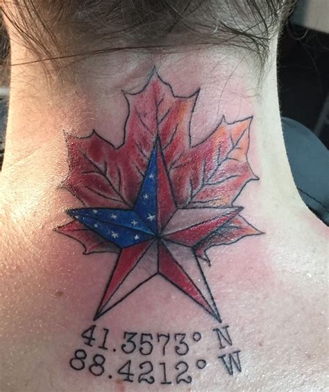 Canadian Flag & American Flag Fusion with Coordinates | Tattoos for ...