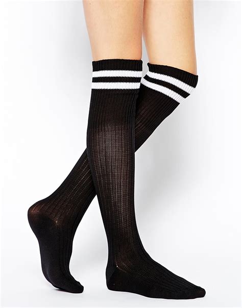 ASOS 2 Stripe Knee High Socks in Black - Lyst