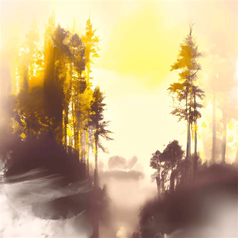 Misty Forest Sunrise · Creative Fabrica