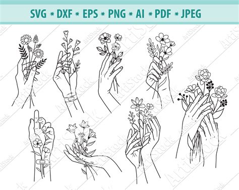 Hand Holding Flowers Svg Floral Woman Svg Holding Bouquet | Etsy