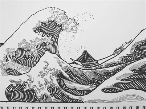 The Great Wave off Kanagawa Pen Art Drawings, Cartoon Drawings, Art Sketches, Ink Illustrations ...