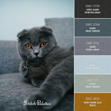 Grey British Shorthair - Embroidery Color Palette (With Thread Codes)