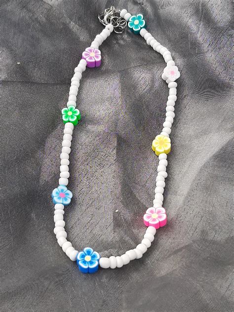 Y2k flower necklace beaded jewelry rainbow jewelry trendy | Etsy