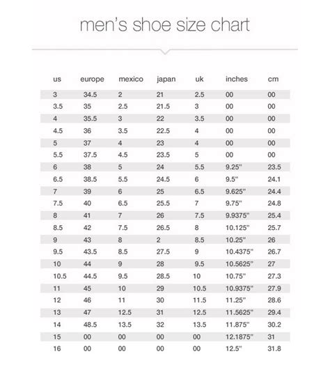 Shoe Size Chart Men Us Shoe Size Chart Men Foot Find Correct