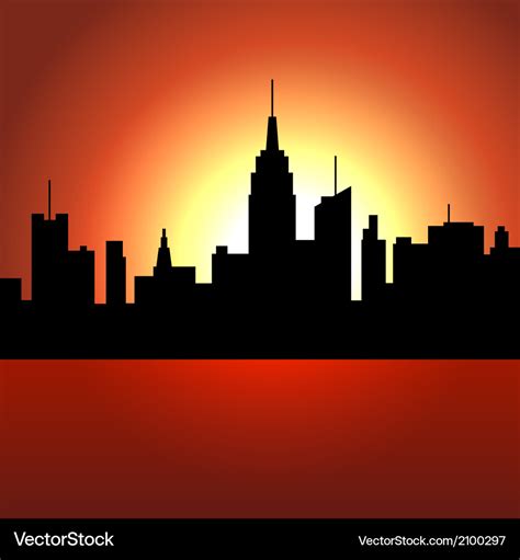 Sunset over city skyscrappers silhouette Vector Image