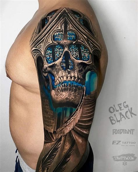 Skull Merged With Cathedral Architecture | Best Tattoo Ideas For Men & Women