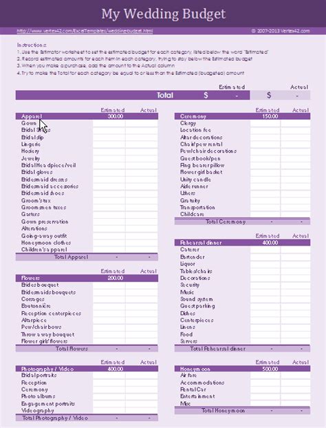 Free Wedding Budget Worksheet for Excel