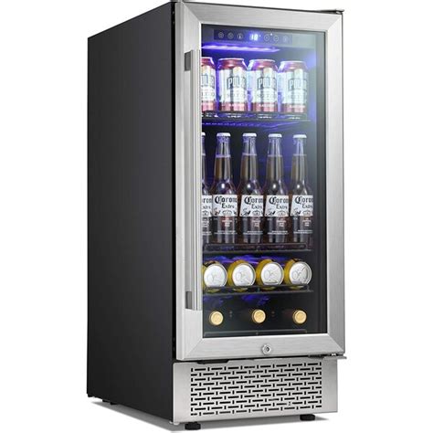 R.W.FLAME 24 Inch Beverage Refrigerator Buit-In Wine Cooler Glass-Door Beer Soda Mini Fridge ...