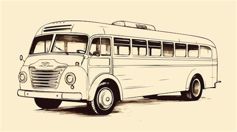 Vintage Bus Pencil Sketch on Beige Background | Premium AI-generated vector