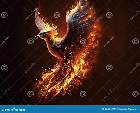 Phoenix with Burning Wings and Tail. Mythological Symbol of Rebirth. Generative AI Stock ...