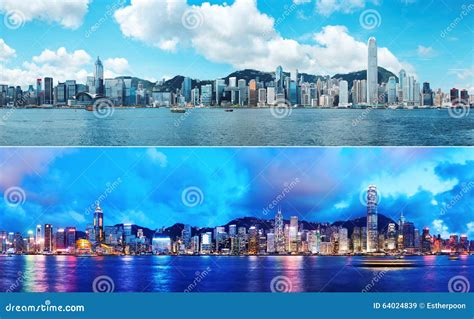 Hong Kong Skyline Day and Night Stock Image - Image of background, blur: 64024839