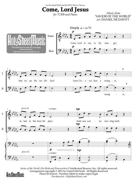 Come, Lord Jesus (arr. McDavitt) - Holy Sheet Music