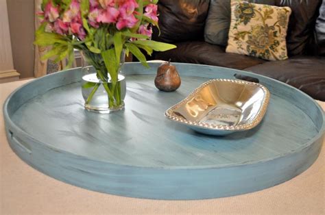 20" to 40" Turquoise Distressed - Round Extra Large Ottoman Tray in 2020 | Large ottoman tray ...