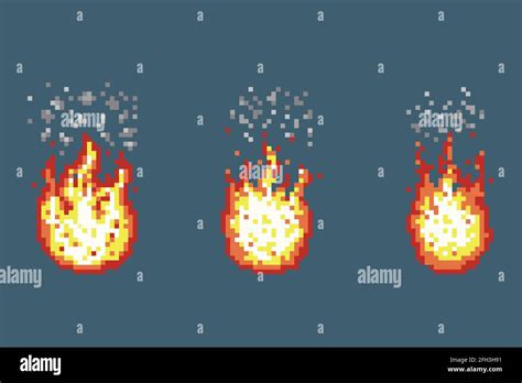 Flame with smoke animation frames in pixel art style. Smoke and flame pixel, game fire and smoke ...