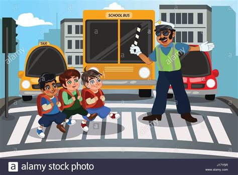 Download this stock vector: A vector illustration of children crossing street walking through ...