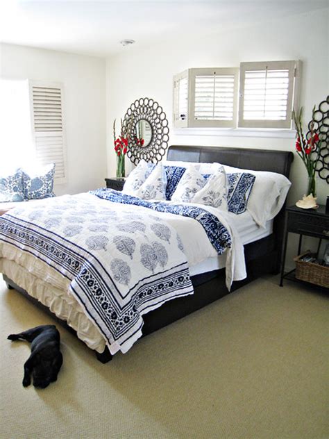 blue and white bedding+master bedroom ideas+tropical beach style ...