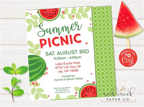 Summer Picnic Invitation Park Picnic Invitation Summer Bash - Etsy