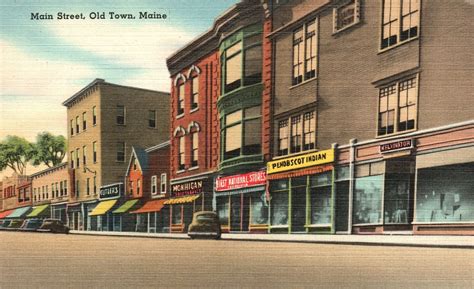 Vintage Postcard 1930s Main Street Old Town Maine Restaurants & Shopping Stores | United States ...