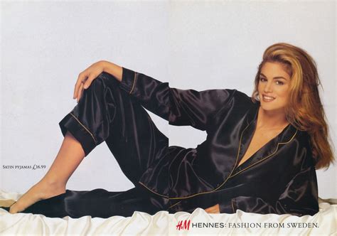 Ladies in Satin Blouses: Cindy Crawford - black satin pajamas