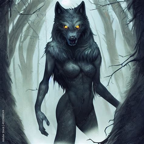 Scary female werewolf in the forest Stock Illustration | Adobe Stock