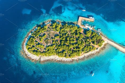 Aerial view of beutiful small island stock photo containing island and ...