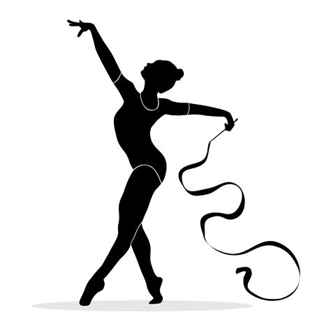 Silhouette of woman dancing rhythmic gymnastics with ribbon. Vector silhouette illustration ...