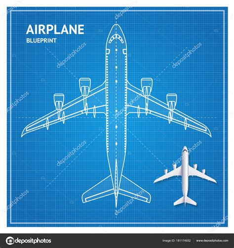 Airplane Blueprint Plan Top View. Vector — Stock Vector © mouse_md ...